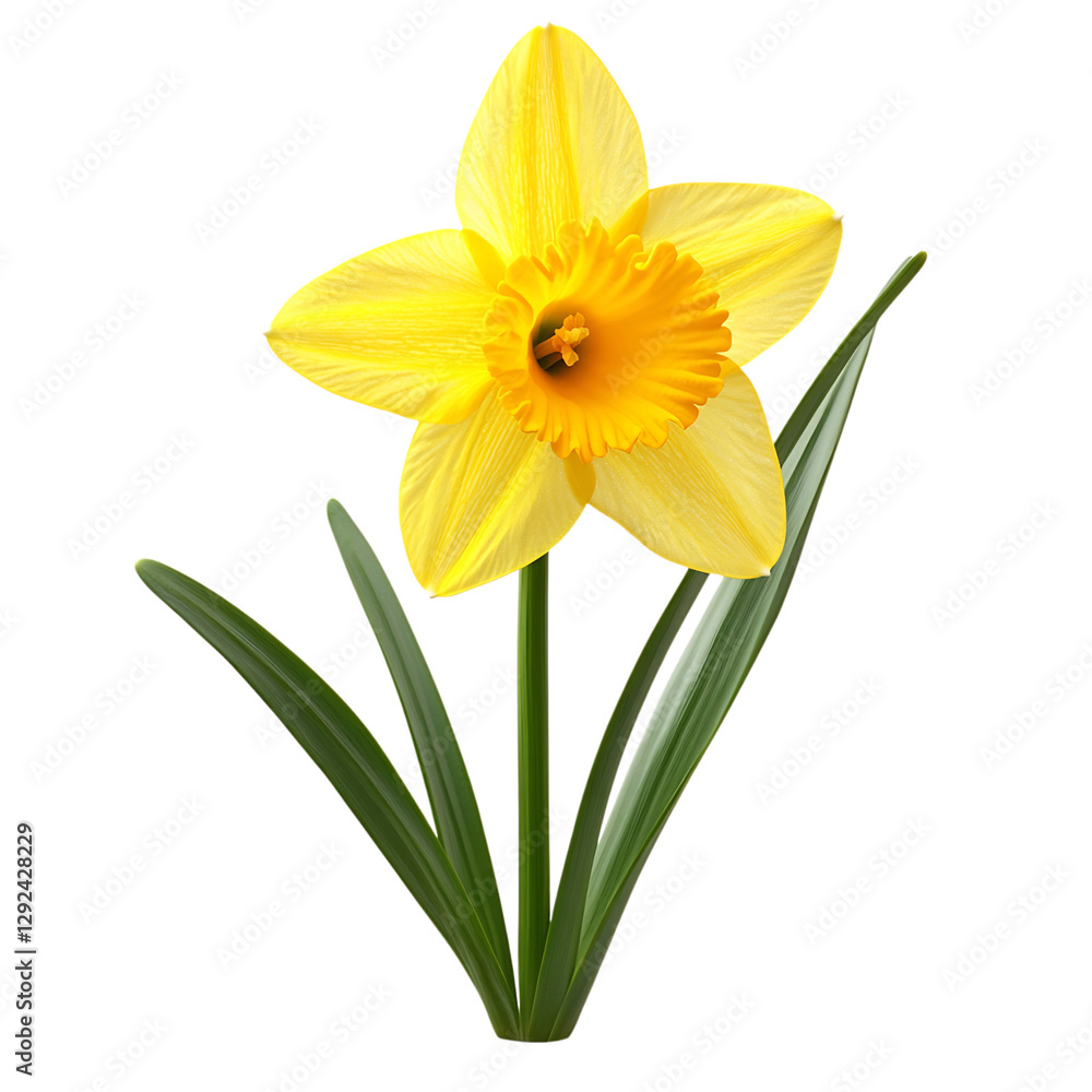 A Vibrant Yellow Daffodil Plant with Bright Petals Isolated on Transparent Background A Vibrant Yellow Daffodil Plant with Bright Petals Isolated on Transparent Background