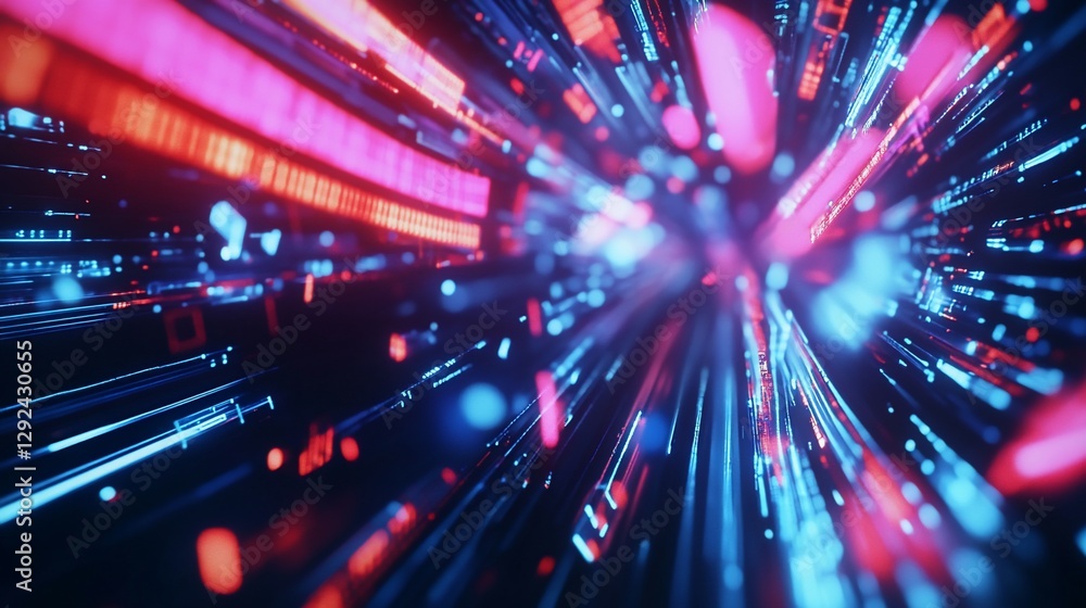 Obraz premium Futuristic Abstract Data Stream with Red and Blue Light Particles and Lines