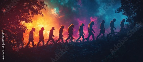 Human Evolution Timeline from Ape to Modern Man with Cartoon Style Growth Progression