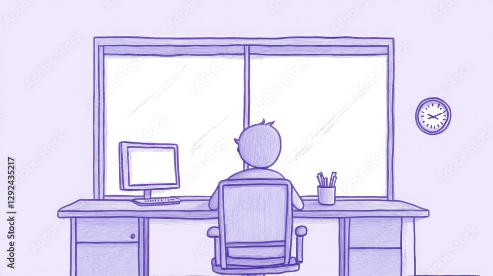 Person Working at Desk with Window View Person Working at Desk with Window View