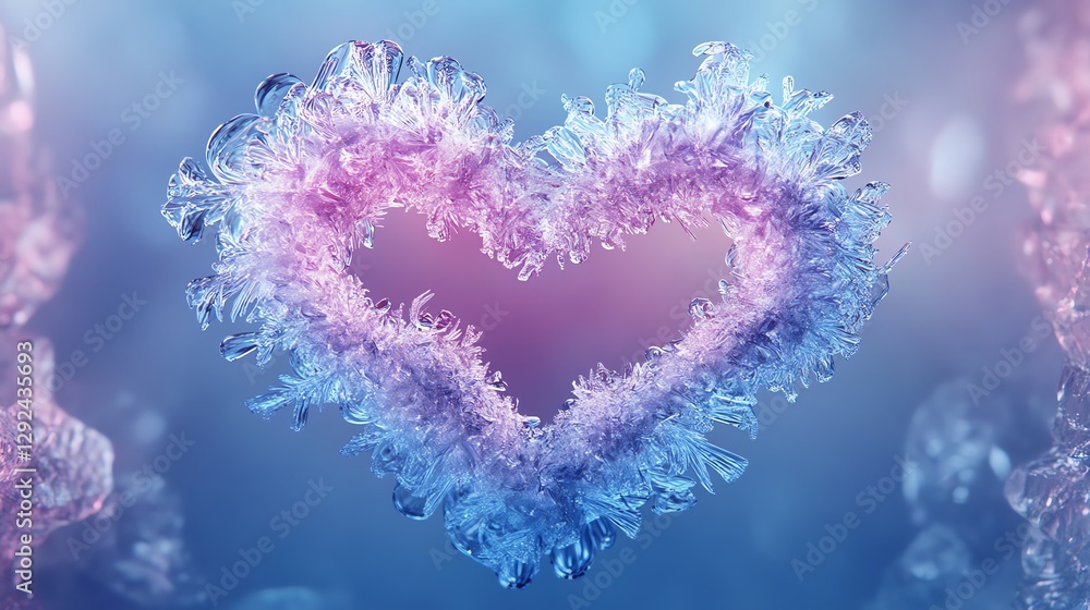Fototapeta premium A vibrant, artistic heart shape made of delicate textures, infused with shades of blue and pink, creating a dreamy and romantic atmosphere.