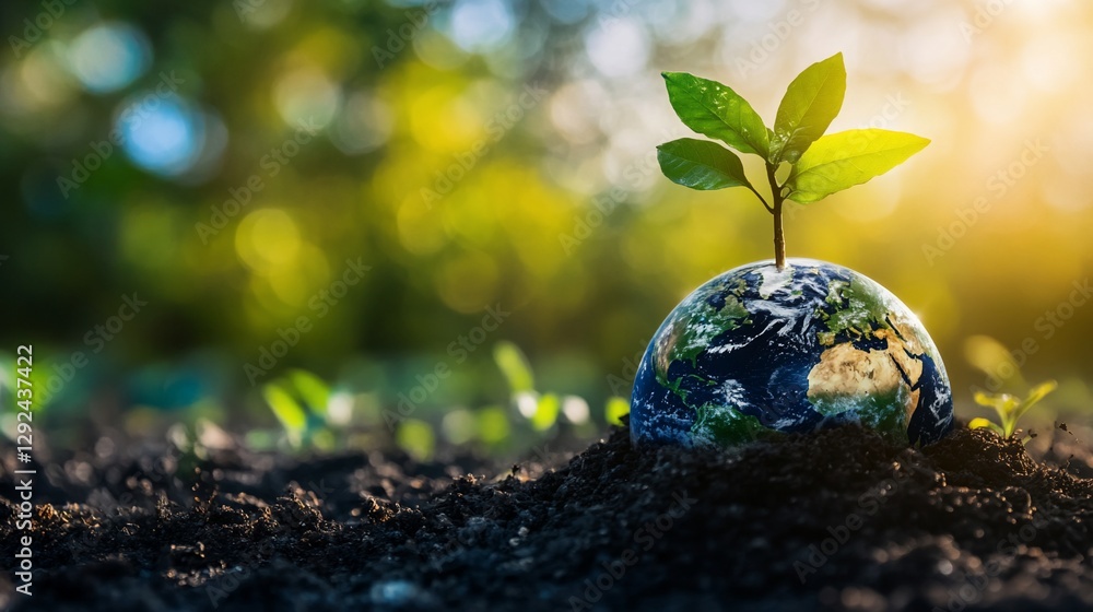Earth with a growing sapling, symbolizing environmental awareness and sustainability Earth with a growing sapling, symbolizing environmental awareness and sustainability