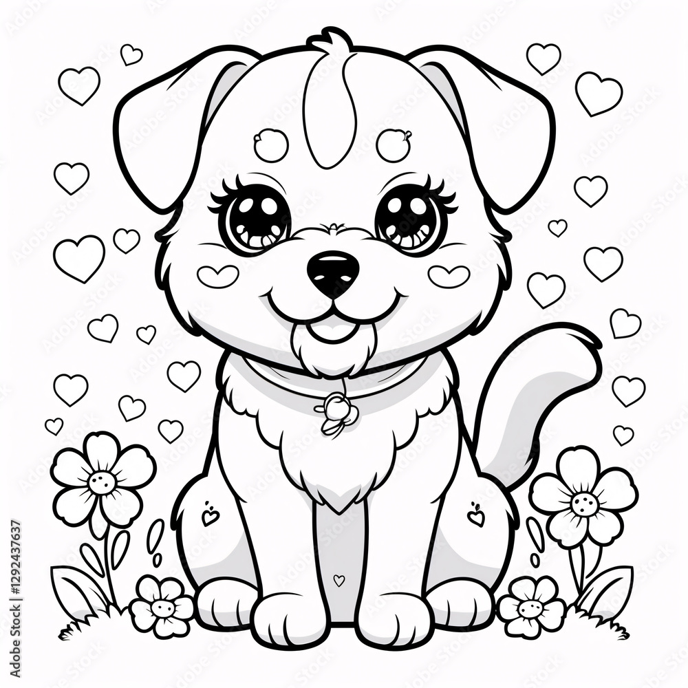 Adorable Puppy Drawing with Friendly Face for Fun Kids Book Covers and Colorful Educational Coloring Pages for Creative Learning Drawing Illustration with Heart and Flowers Adorable Puppy Drawing with Friendly Face for Fun Kids Book Covers and Colorful Educational Coloring Pages for Creative Learning Drawing Illustration with Heart and Flowers