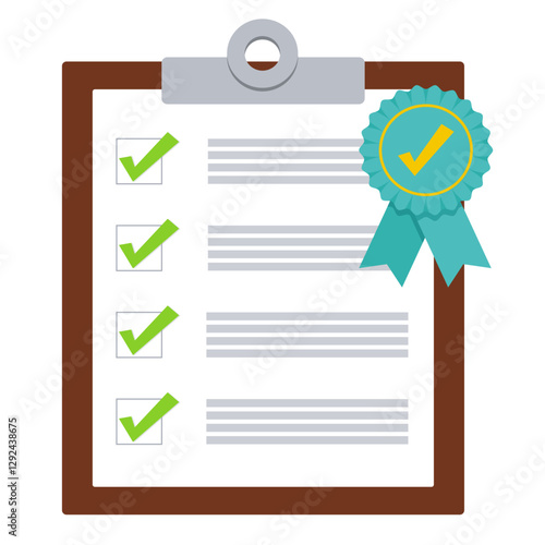 Quality control test achievement pass award on clipboard illustration graphic icon