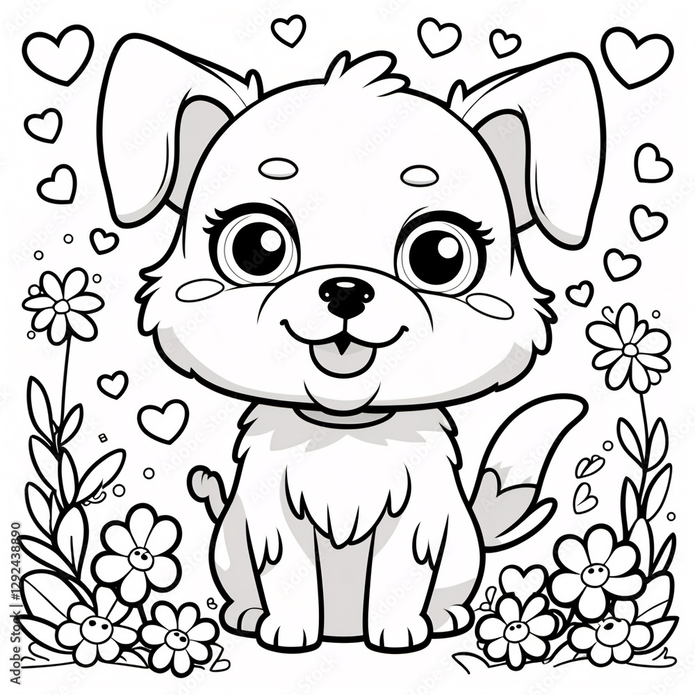 Cute Dog Drawing with Friendly Expression for Fun Kids Books and Creative Educational Coloring Pages for Kids Fun Exploration Drawing Illustration with Heart and Flowers Cute Dog Drawing with Friendly Expression for Fun Kids Books and Creative Educational Coloring Pages for Kids Fun Exploration Drawing Illustration with Heart and Flowers