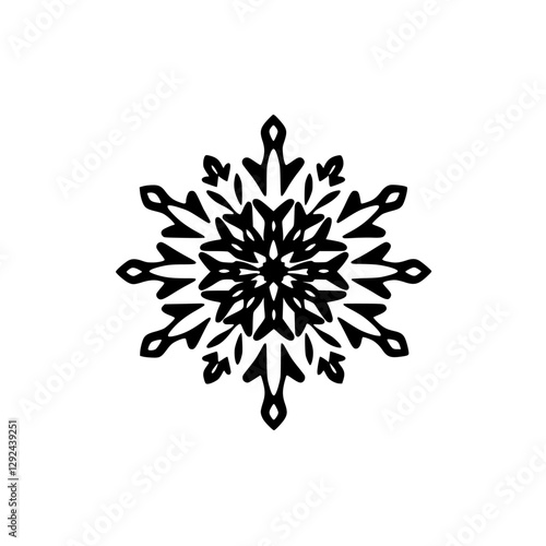 Black snowflake design on a white background.