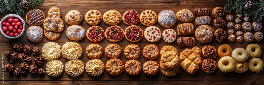 Christmas Holiday Dessert Table with Cookies Tarts Chocolates and Hot Chocolate in Rustic Style Christmas Holiday Dessert Table with Cookies Tarts Chocolates and Hot Chocolate in Rustic Style
