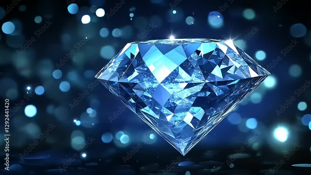 A sparkling blue diamond surrounded by shimmering bokeh lights. A sparkling blue diamond surrounded by shimmering bokeh lights.