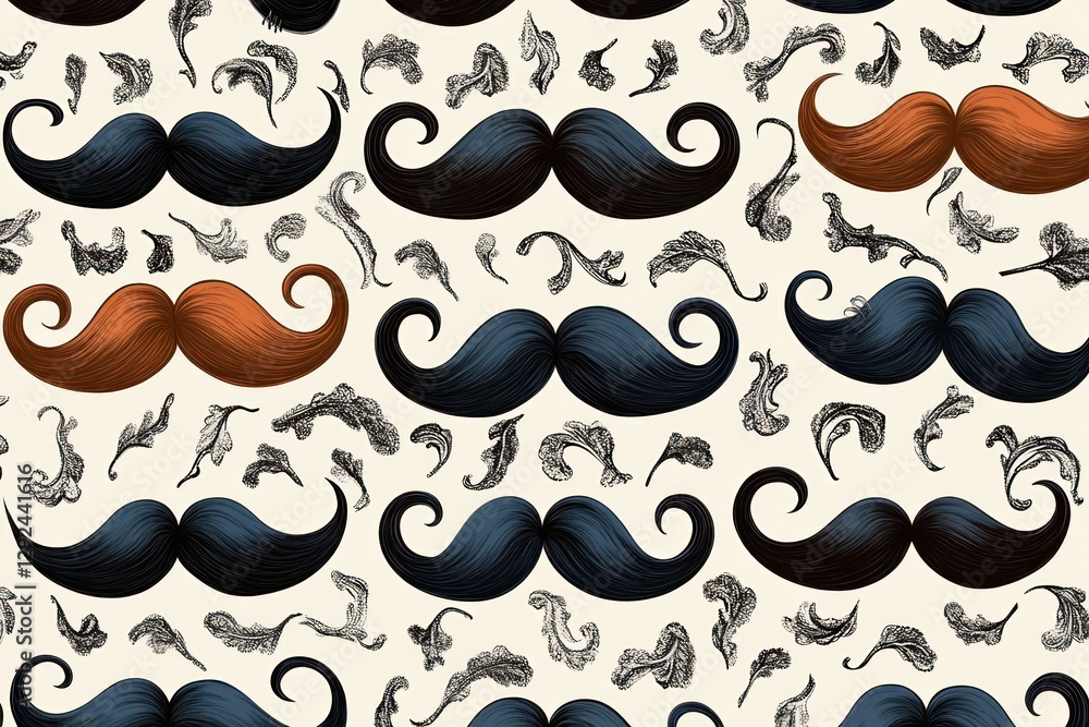 Seamless black and white mustache pattern vector for wallpaper wrapping paper gift father's day party decor Seamless black and white mustache pattern vector for wallpaper wrapping paper gift father's day party decor