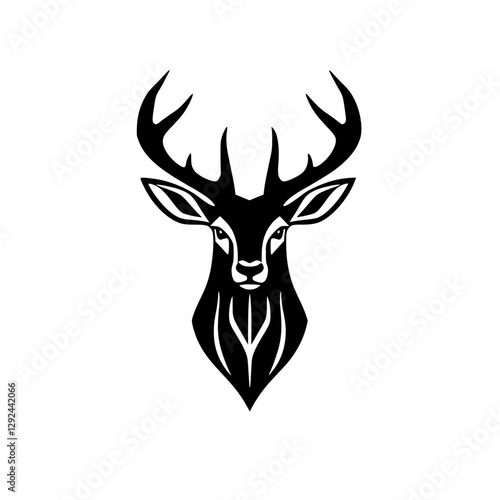 Stylized black and white deer head with antlers.
