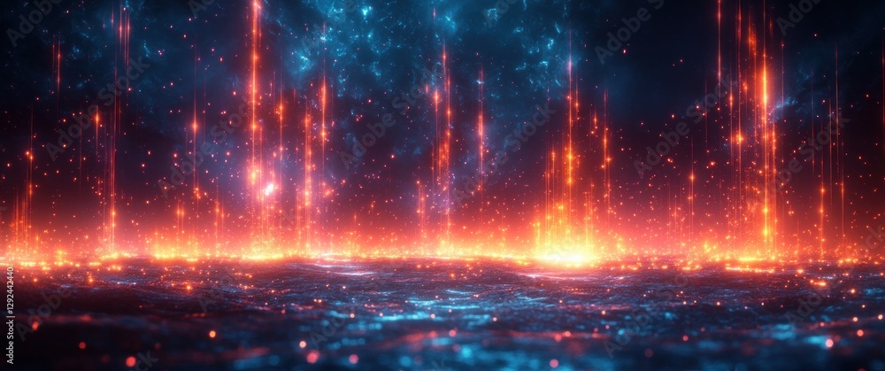 Fototapeta premium Futuristic Digital Art Cyberpunk Abstract Technology Network Light Beams Innovation Data System