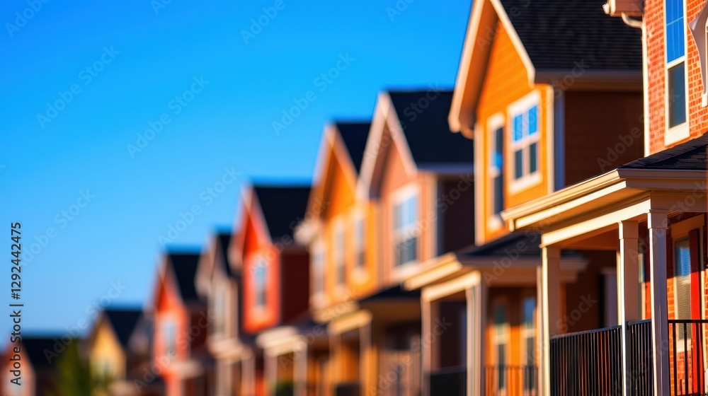 Fototapeta premium A row of colorful houses under a clear blue sky, showcasing modern architecture and vibrant exteriors.
