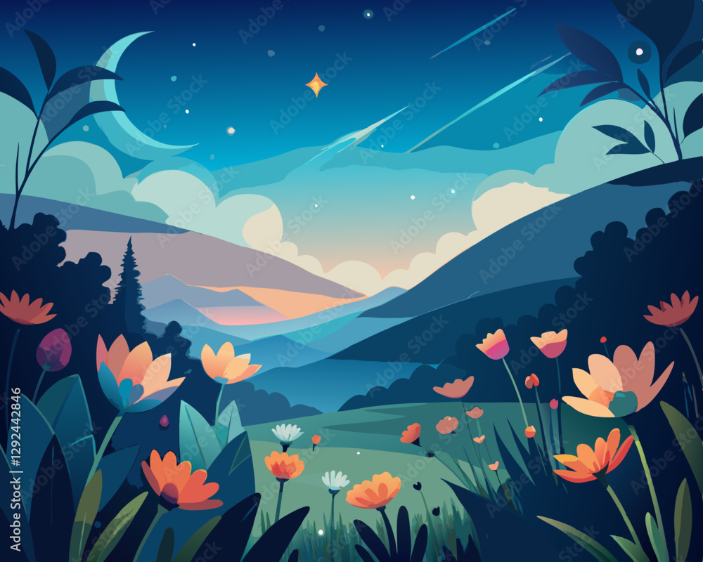 A vibrant meadow filled with blooming wildflowers under a bright blue sky. A vibrant meadow filled with blooming wildflowers under a bright blue sky.