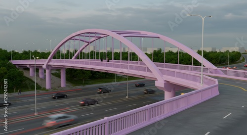 Pedestrian Bridge Overpass With Cars and a Person Crossing