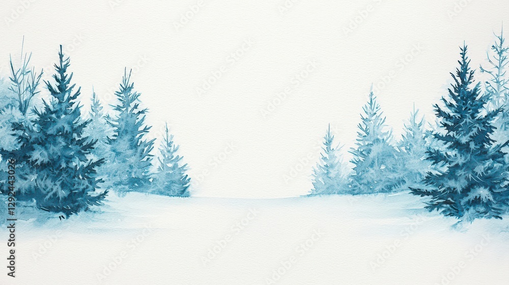 Naklejka premium Snowy forest landscape painted in watercolor.