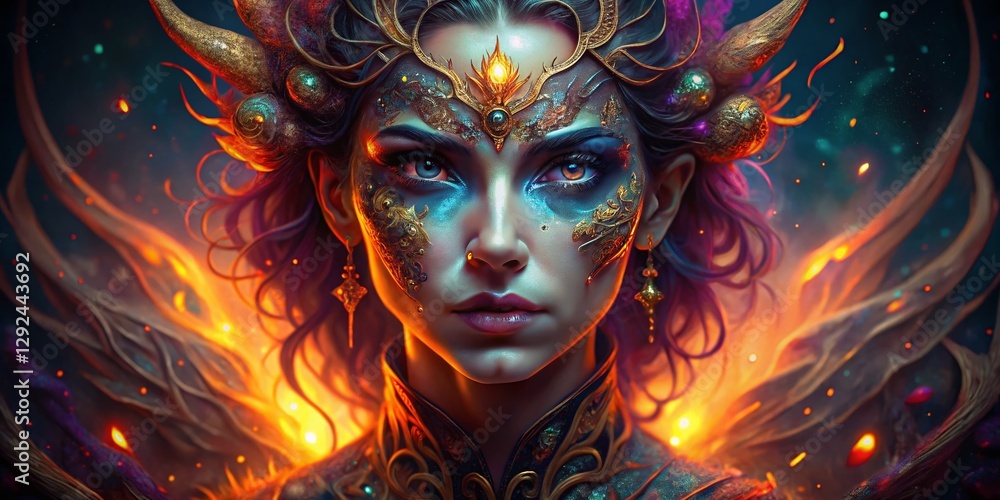 Glowing Demoness: Abstract Candid Portrait of a Magical Woman Glowing Demoness: Abstract Candid Portrait of a Magical Woman
