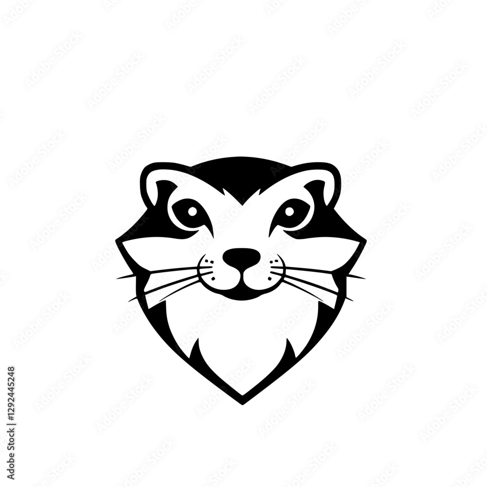 Obraz premium Simple black and white vector illustration of a raccoon head.