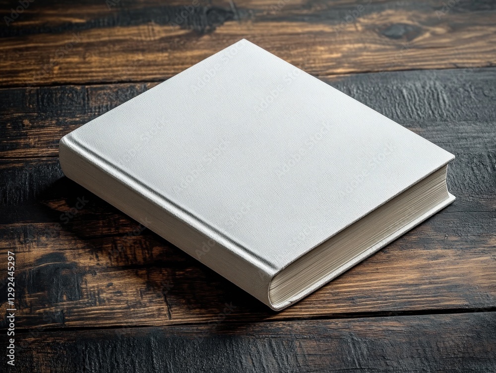 Blank Book Mockup on Rustic Wooden Table with High Contrast Lighting Blank Book Mockup on Rustic Wooden Table with High Contrast Lighting