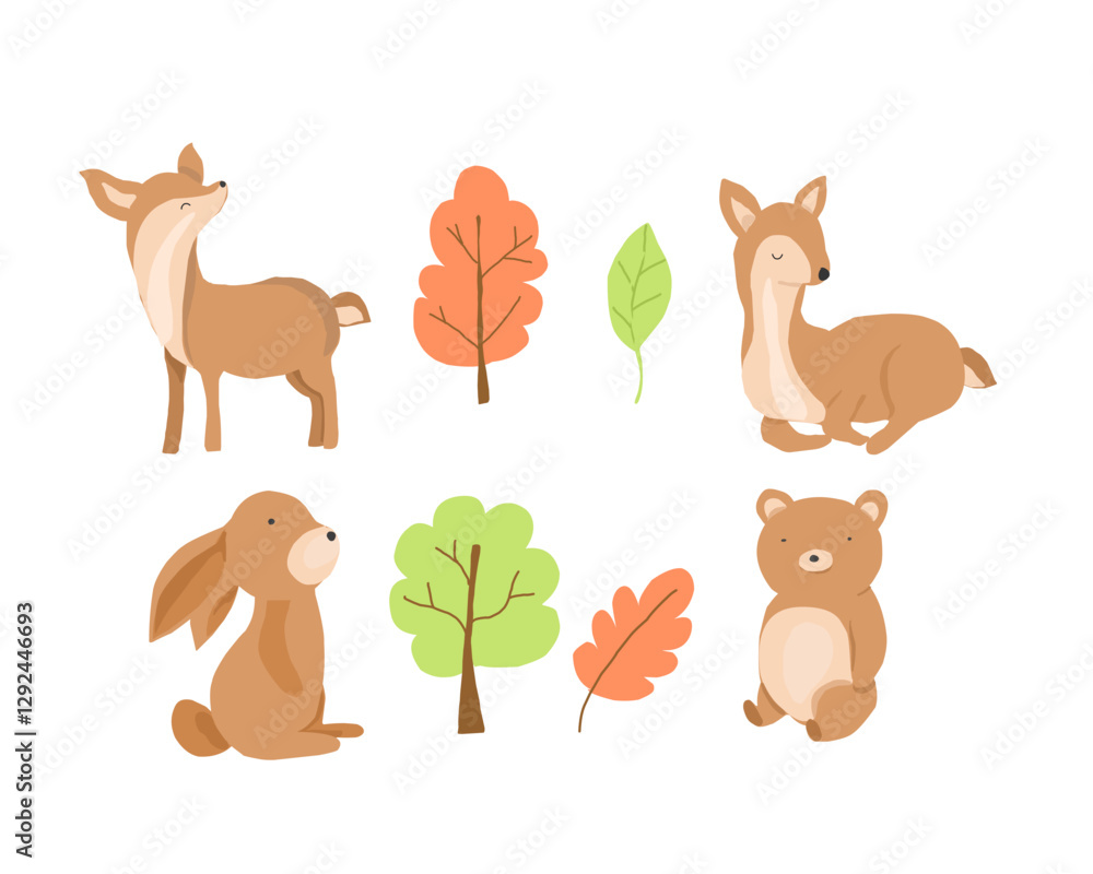 Fototapeta premium Cute Autumn Animal Cartoon Set