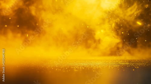 Vibrant yellow smoke effect on reflective metallic surface for dynamic design concepts
