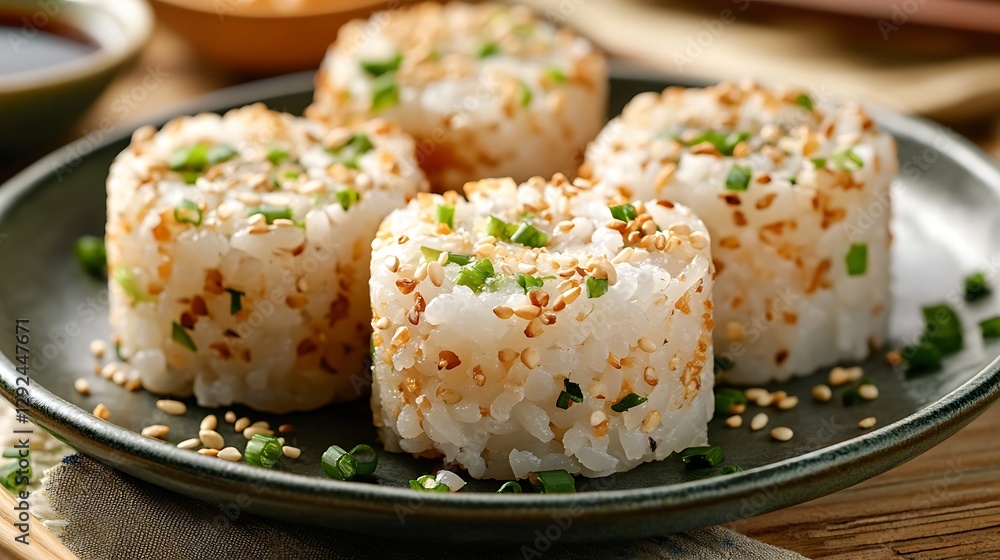 Plate of Rice Sushi Rolls, Asian Cuisine Plate of Rice Sushi Rolls, Asian Cuisine