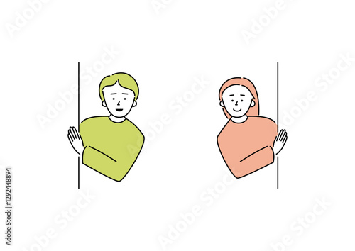 陰から見守る大人たちのイラスト_2