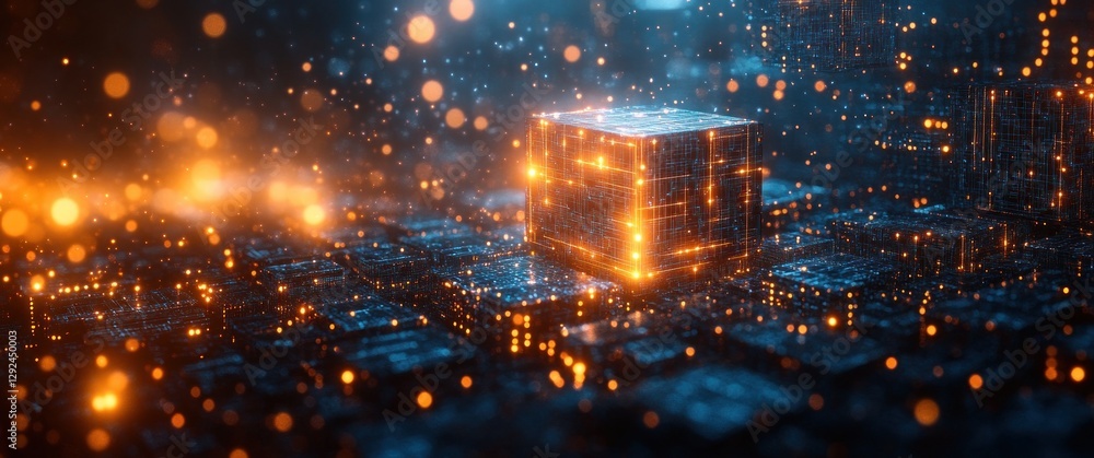 Fototapeta premium Futuristic Technology Background with Abstract Circuit Board and Geometric Shapes in Deep Blue Color Palette