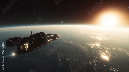 Spaceship Above Earth with Sunrise View
