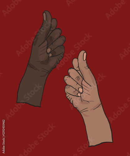 Two hands snapping fingers on red background