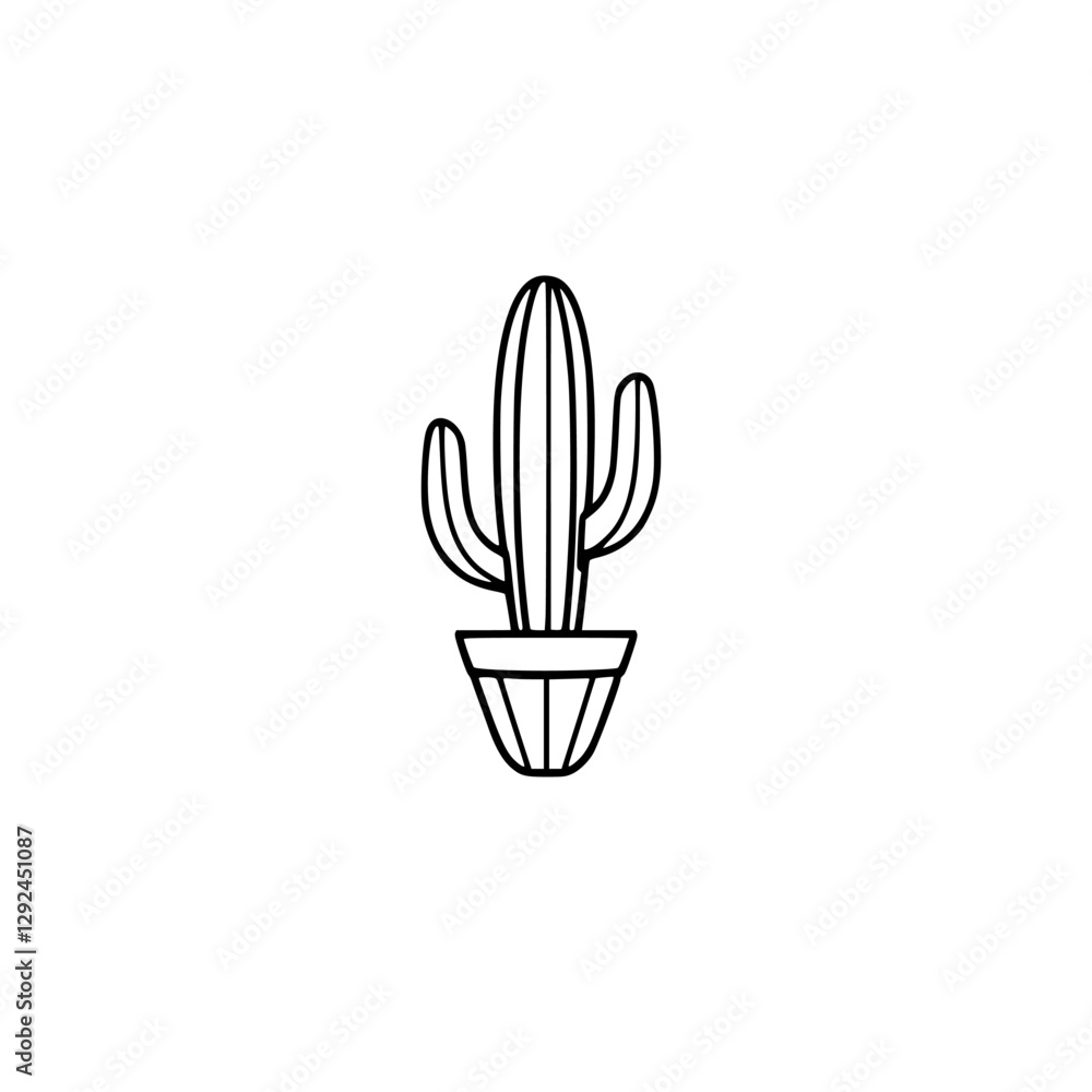 Minimalist cactus, isolated against white background, with a linear style and pot. Minimalist cactus, isolated against white background, with a linear style and pot.
