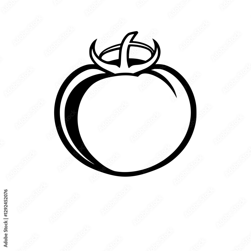 Monochromatic tomato, a minimalist black and white illustration of a tomato, isolated on a white background. Monochromatic tomato, a minimalist black and white illustration of a tomato, isolated on a white background.