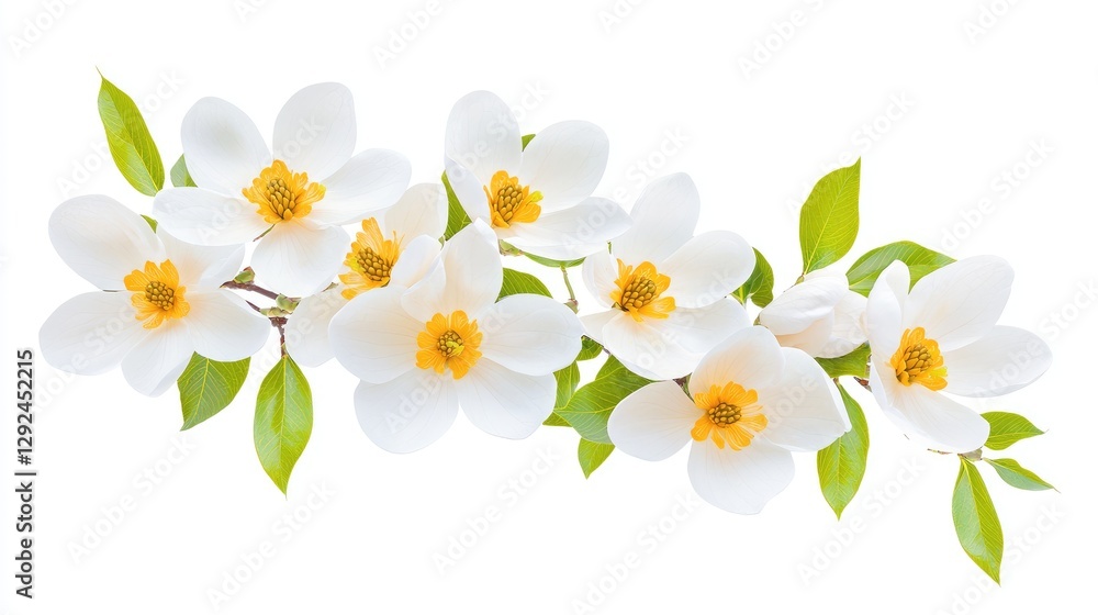 Obraz premium White magnolia blossoms branch, spring bloom, isolated, floral design