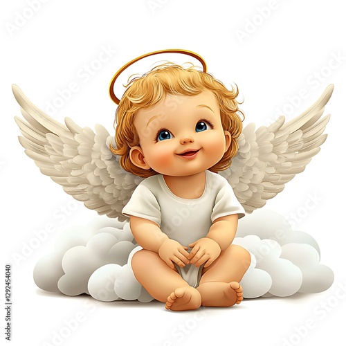 Cute Cartoon Angel Playing in Soft Clouds