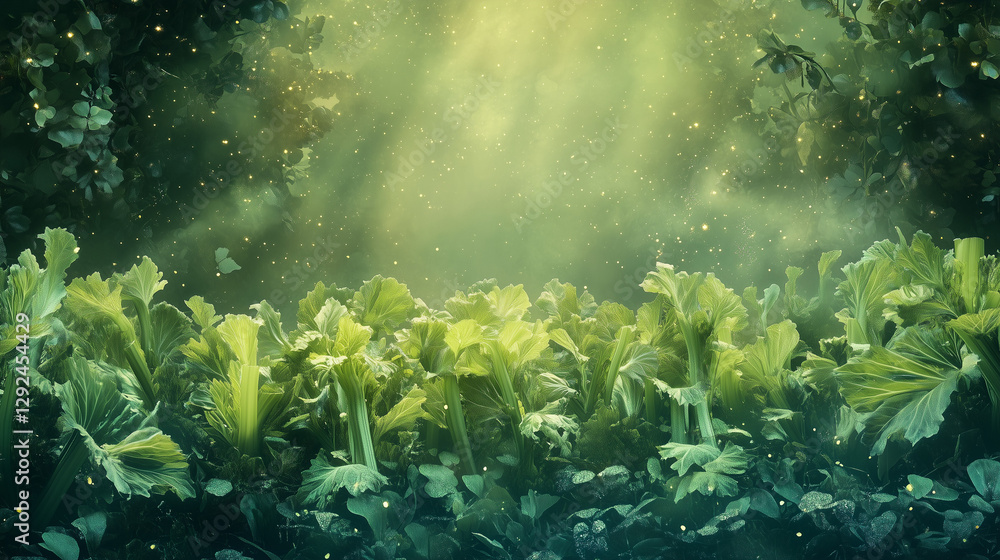 Fototapeta premium fantasy glowing celery field in magical forest