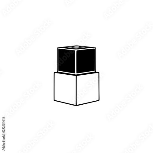 Black and White Cubed Abstract with Dice Pattern on Top