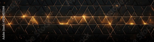 Modern Geometric Pattern Abstract Art Deco Style with Triangles Golden Lighting and Dark Gradient Background