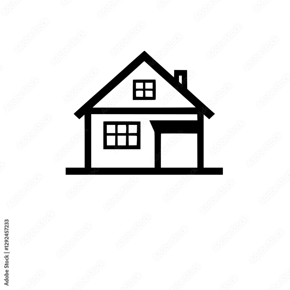 Vector illustration of a minimalist house, with a pitched roof and a garage door. The design is clean, sharp and clear, with no shadows or colors. The house is white and simple. Vector illustration of a minimalist house, with a pitched roof and a garage door. The design is clean, sharp and clear, with no shadows or colors. The house is white and simple.