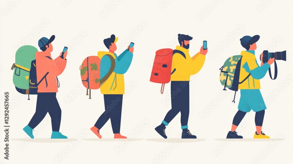 Fototapeta premium Four Hikers on a Journey, Capturing Moments