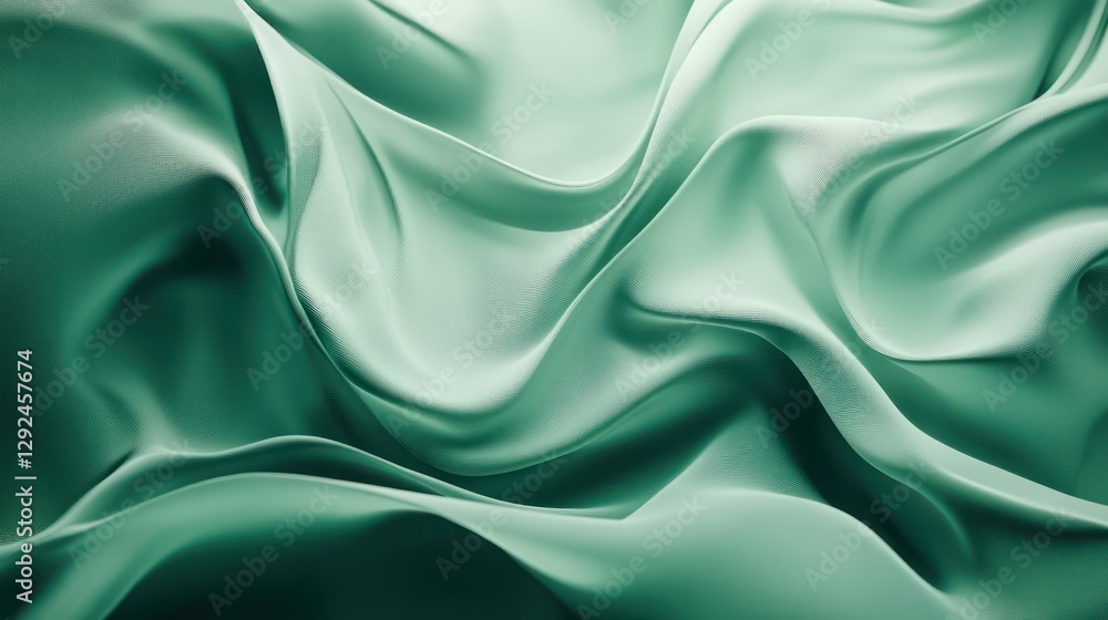 Obraz premium Emerald silk fabric drapes, soft folds, studio backdrop, textile design