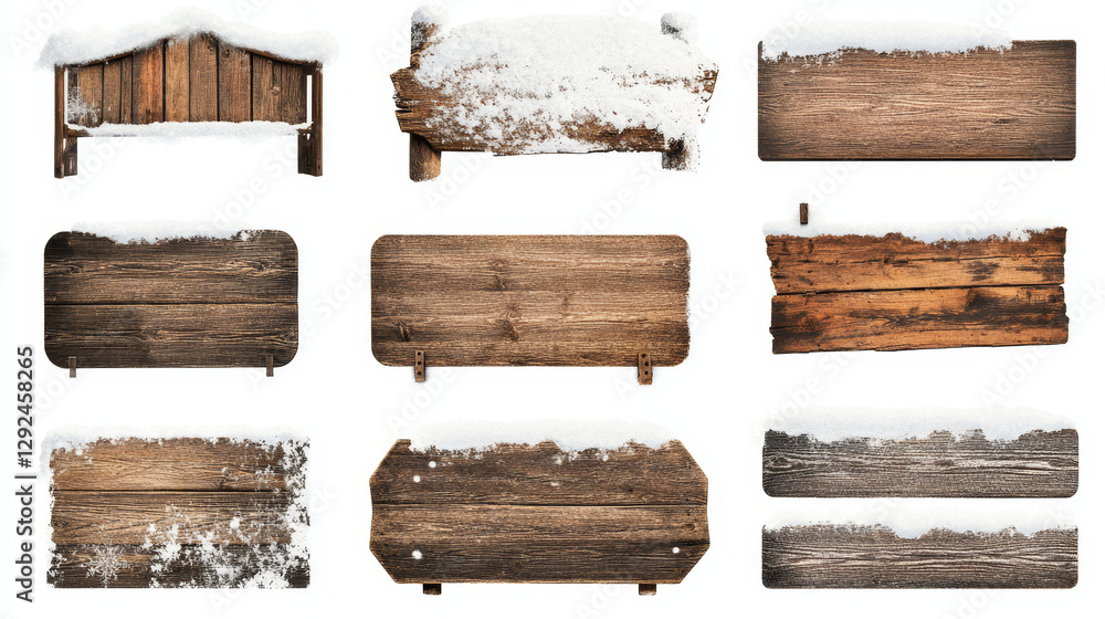 Wood sighnboard covered with snow and icicle 3d cartoon vector set. Realistic illustration of various blank snowy panels and banners with wooden texture for winter and Christmas text and signs. Wood sighnboard covered with snow and icicle 3d cartoon vector set. Realistic illustration of various blank snowy panels and banners with wooden texture for winter and Christmas text and signs.