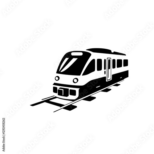 Simplified train in black and white, a minimalist illustration of a modern passenger train on a white background.