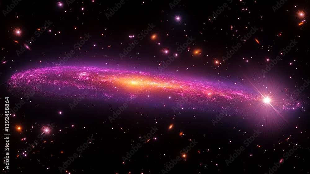 Fototapeta premium Cosmic radio jet erupts from a luminous source, traversing the vast expanse of deep space.