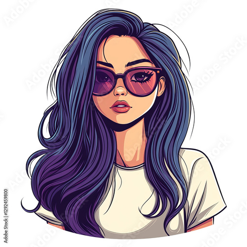  cartoon-style illustration of girl with sunglasses