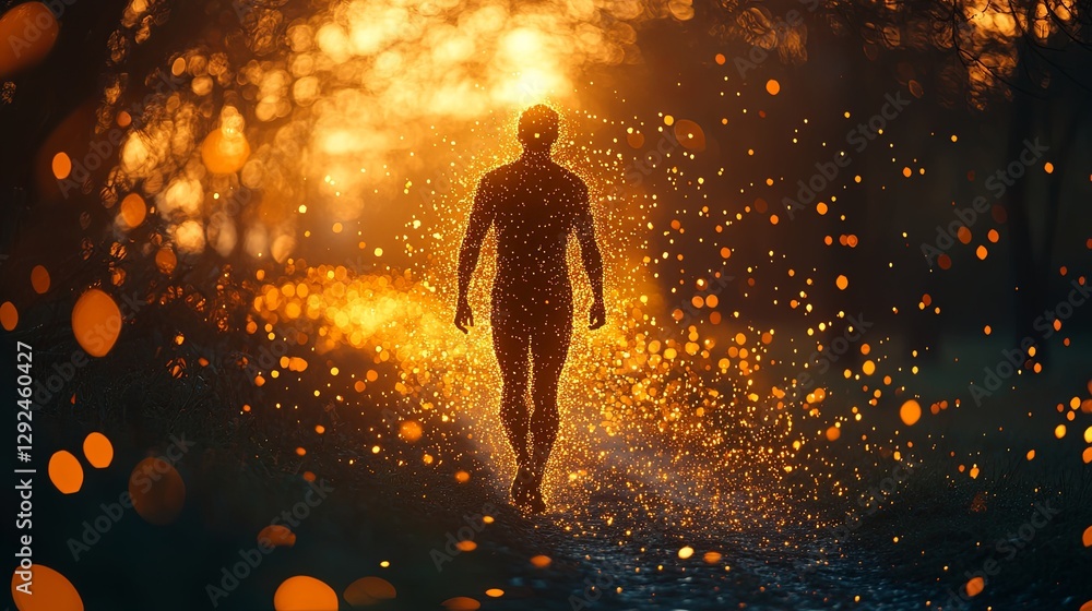 Abstract figure with glowing cardiovascular system, symbolizing physical health and vitality. Abstract figure with glowing cardiovascular system, symbolizing physical health and vitality.
