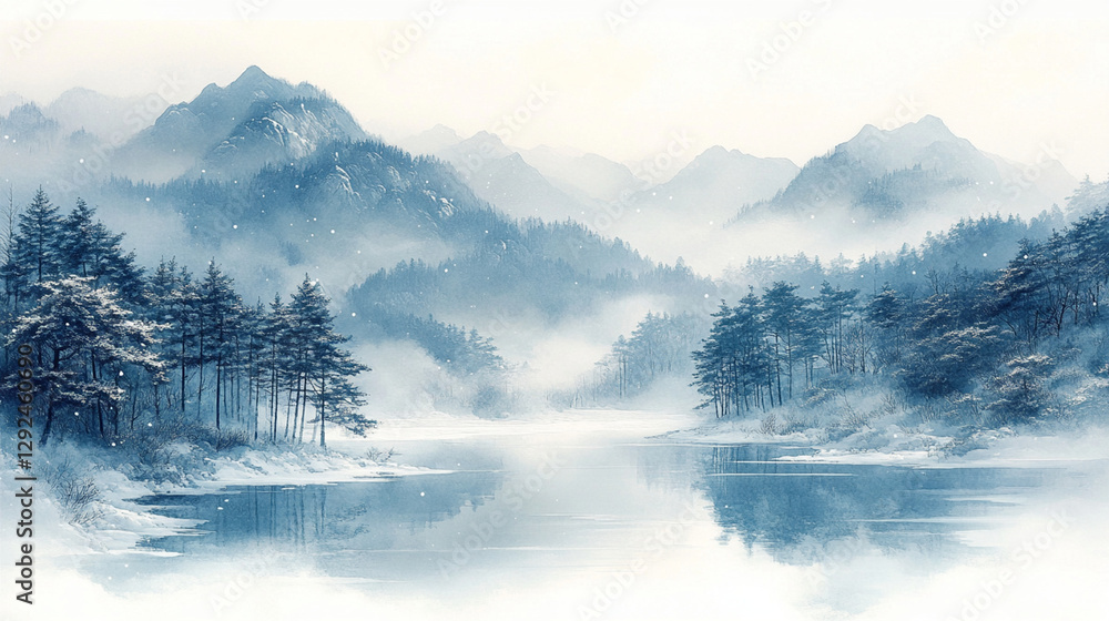 Fototapeta premium fields and mountains covered with snow 