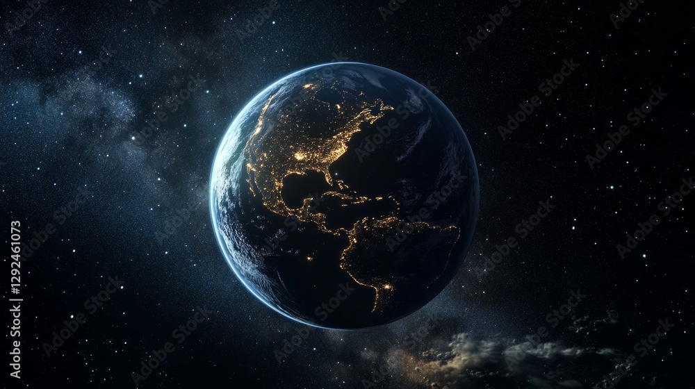 Obraz premium Earth globe in starry space, symbolizing unity and infinite possibilities. 