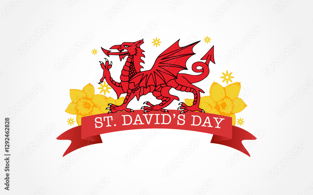 Obraz premium Happy St David's Day Illustration, Vector St David's Day, Saint Davids Day Royalty-Free Images, png St David's Day