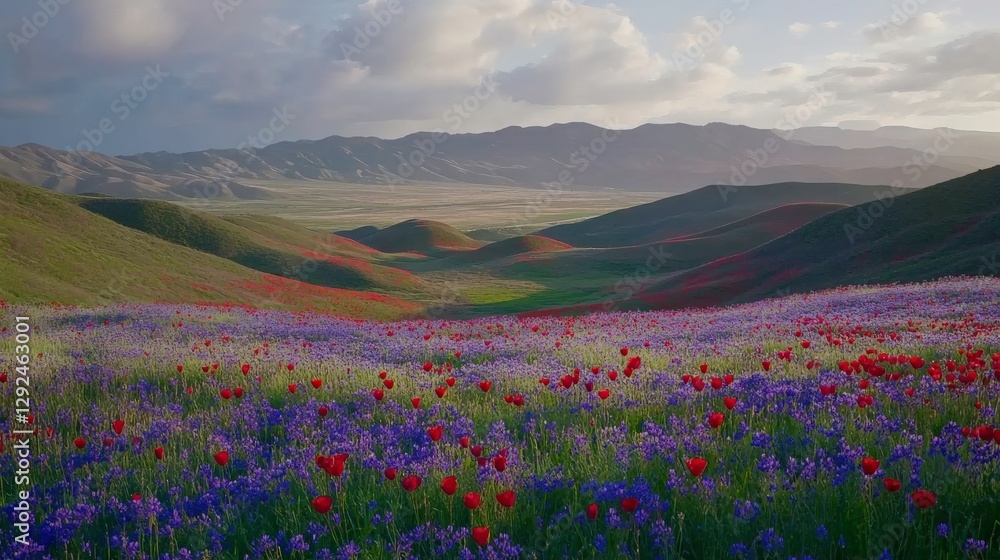 Scenic Hills Blanketed in Wildflowers at Dawn Scenic Hills Blanketed in Wildflowers at Dawn