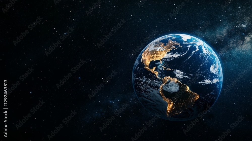 Obraz premium Earth globe in starry space, symbolizing unity and infinite possibilities. 