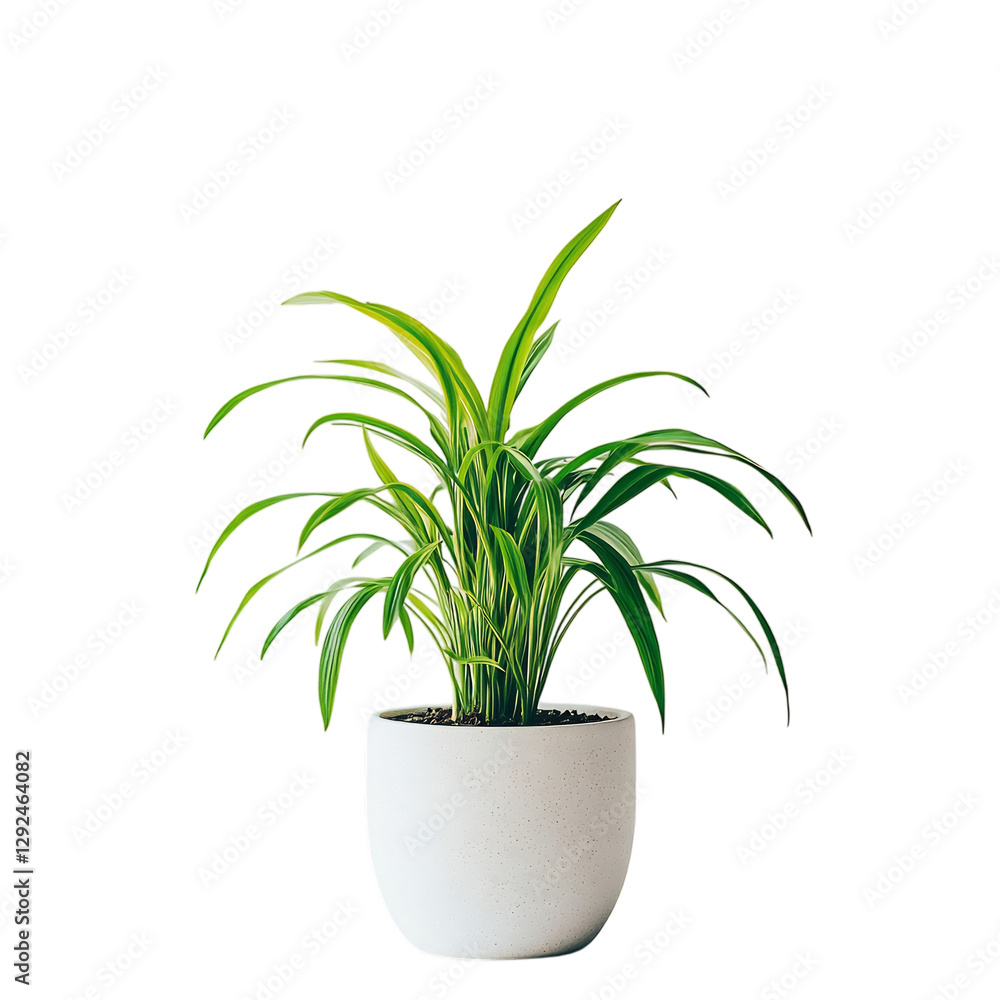 A Healthy Potted Spider Plant with Arching Green Leaves Isolated on Transparent Background A Healthy Potted Spider Plant with Arching Green Leaves Isolated on Transparent Background